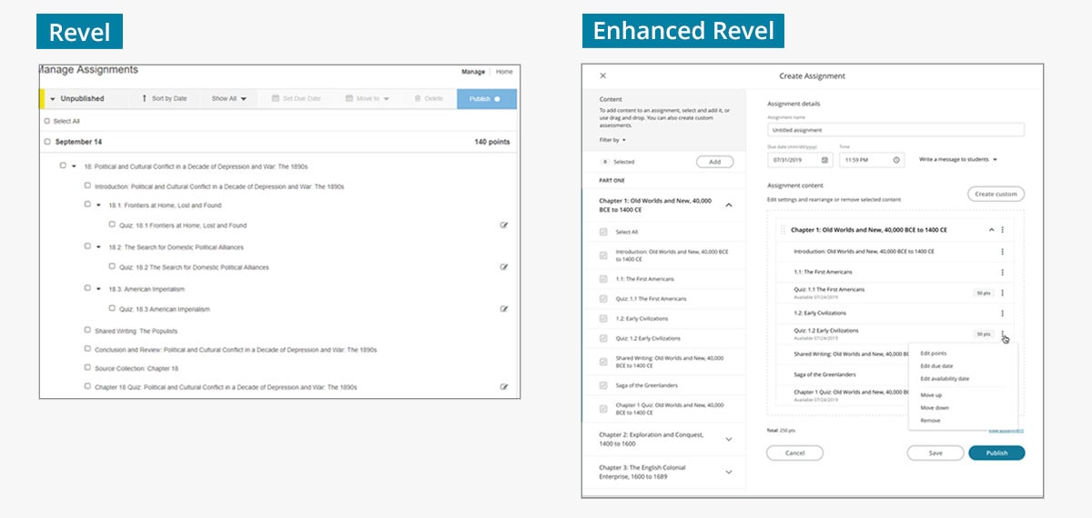 Enhanced Revel assignment settings