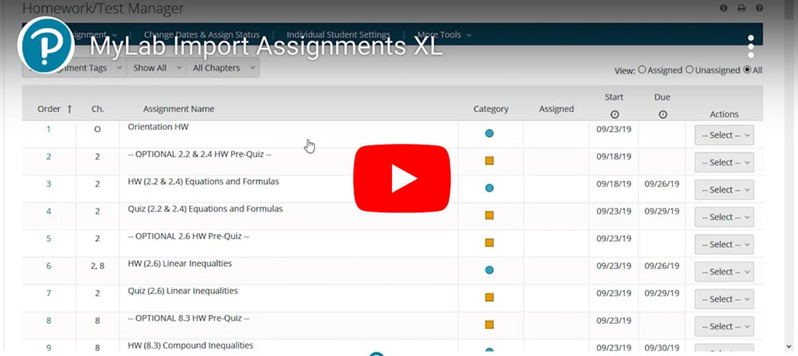 How to Import Assignments into your MyLab course