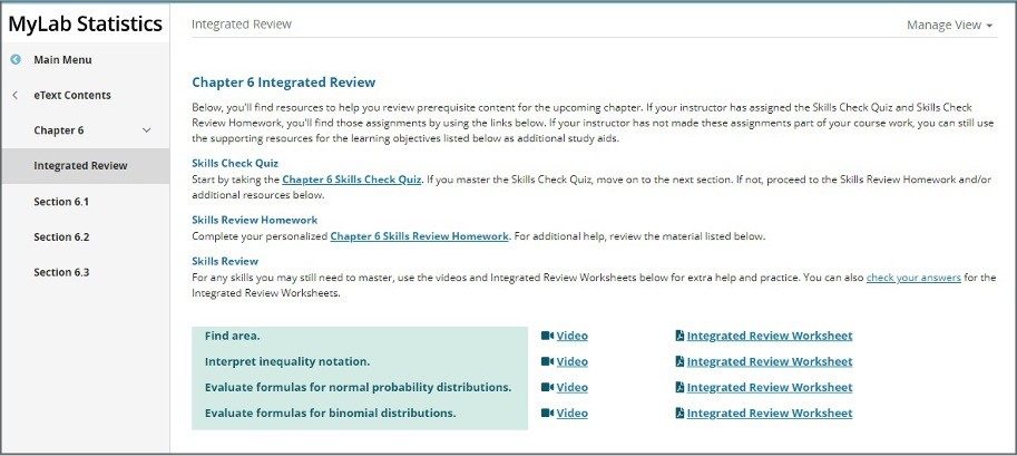 MyLab stats integrated review