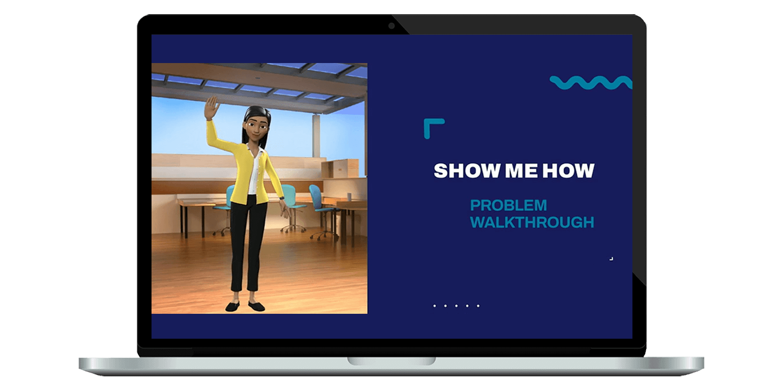 Animated lady waving on laptop screen