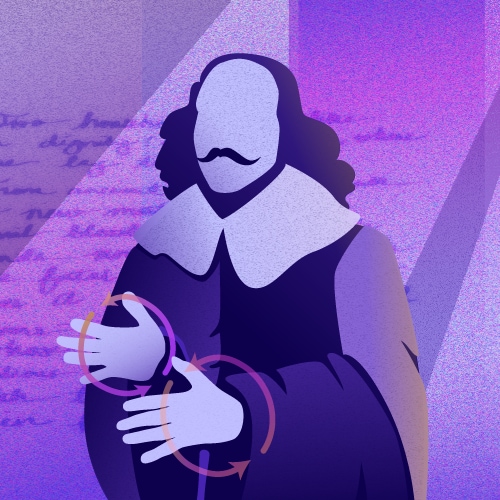 Signing Shakespeare logo showing Shakespeare doing sign language
