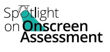 Spotlight on Onscreen Assessment wording in logo form, with light shining on the wording