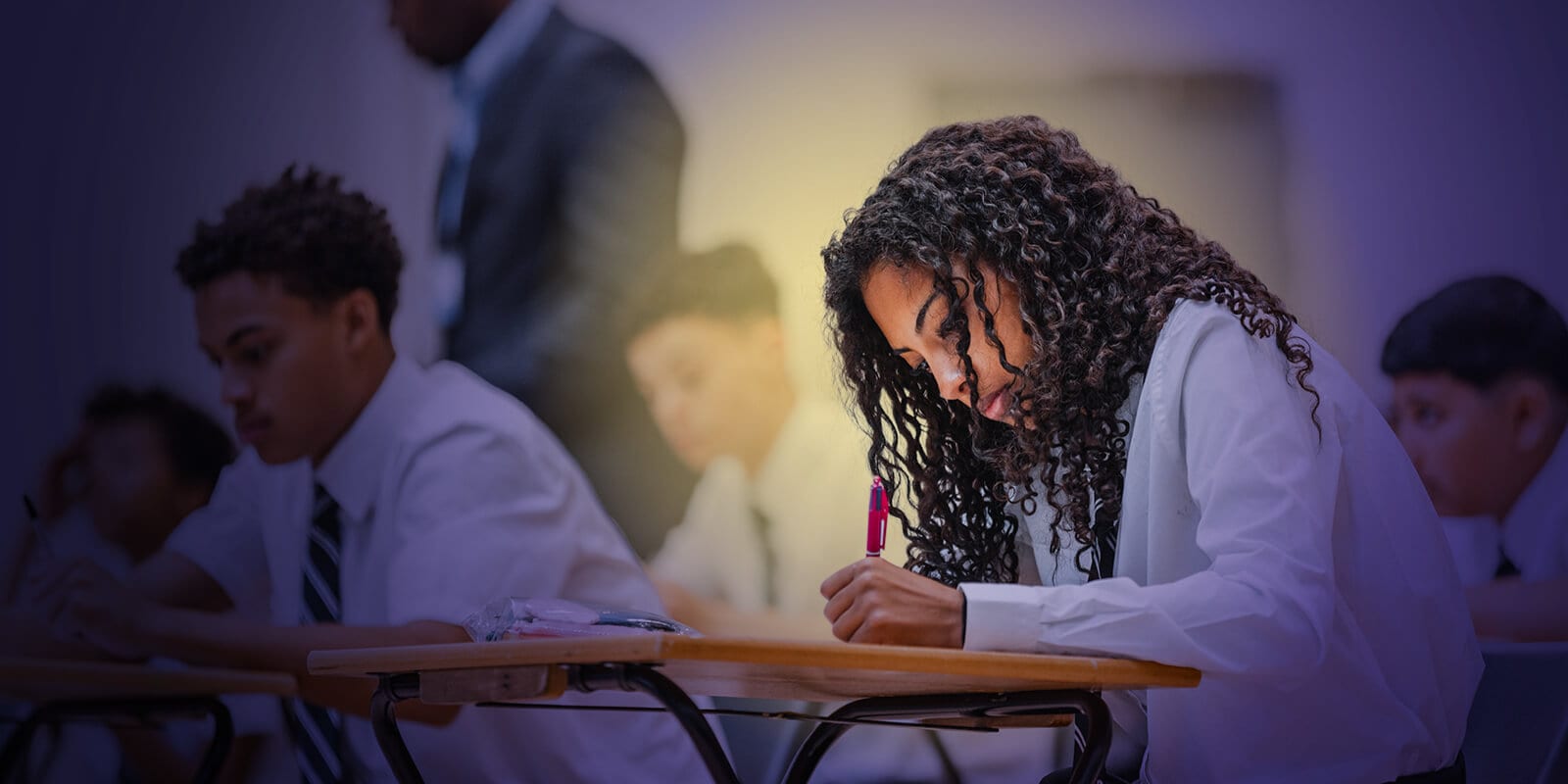 Student working on an exam