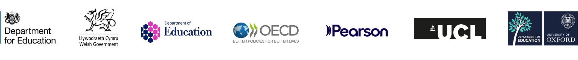 Partner logos: Department for Education (England), Welsh Government, Department of Education (NI), OECD, Pearson, UCL, Department of Education University of Oxford