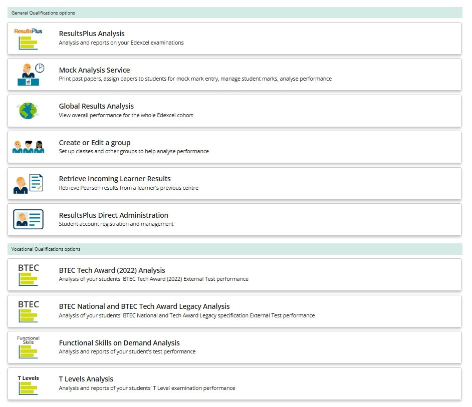 Screenshot of ResultsPlus platform links