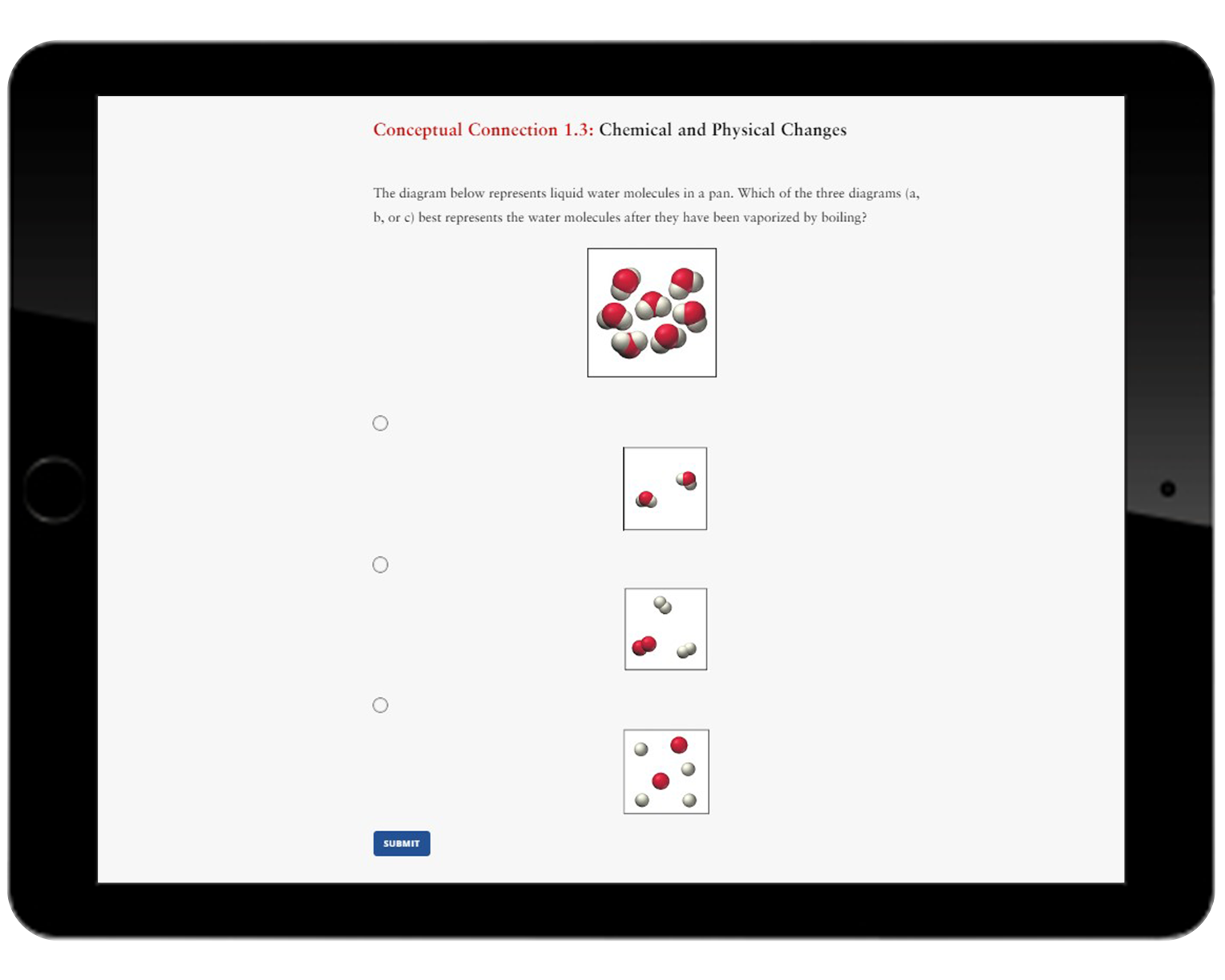 Example of a question screen