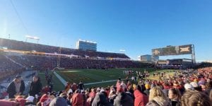 A full stadium at an Iowa State football game.