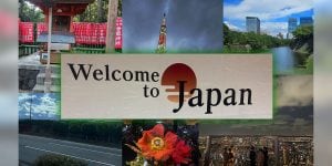 A collage of pictures from Japan encircling the words Welcome to Japan.