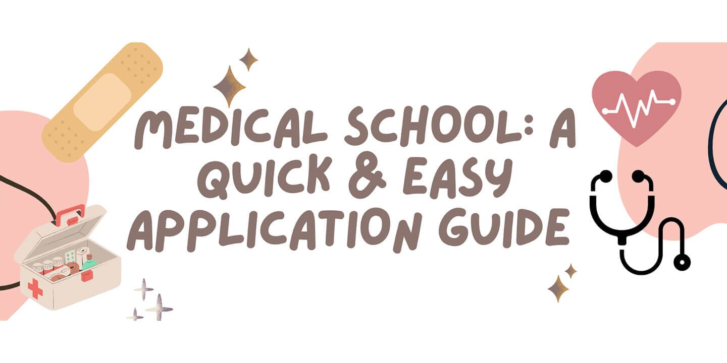 A computer generated graphic with the text: ‘Medical School: A quick & easy application guide’
