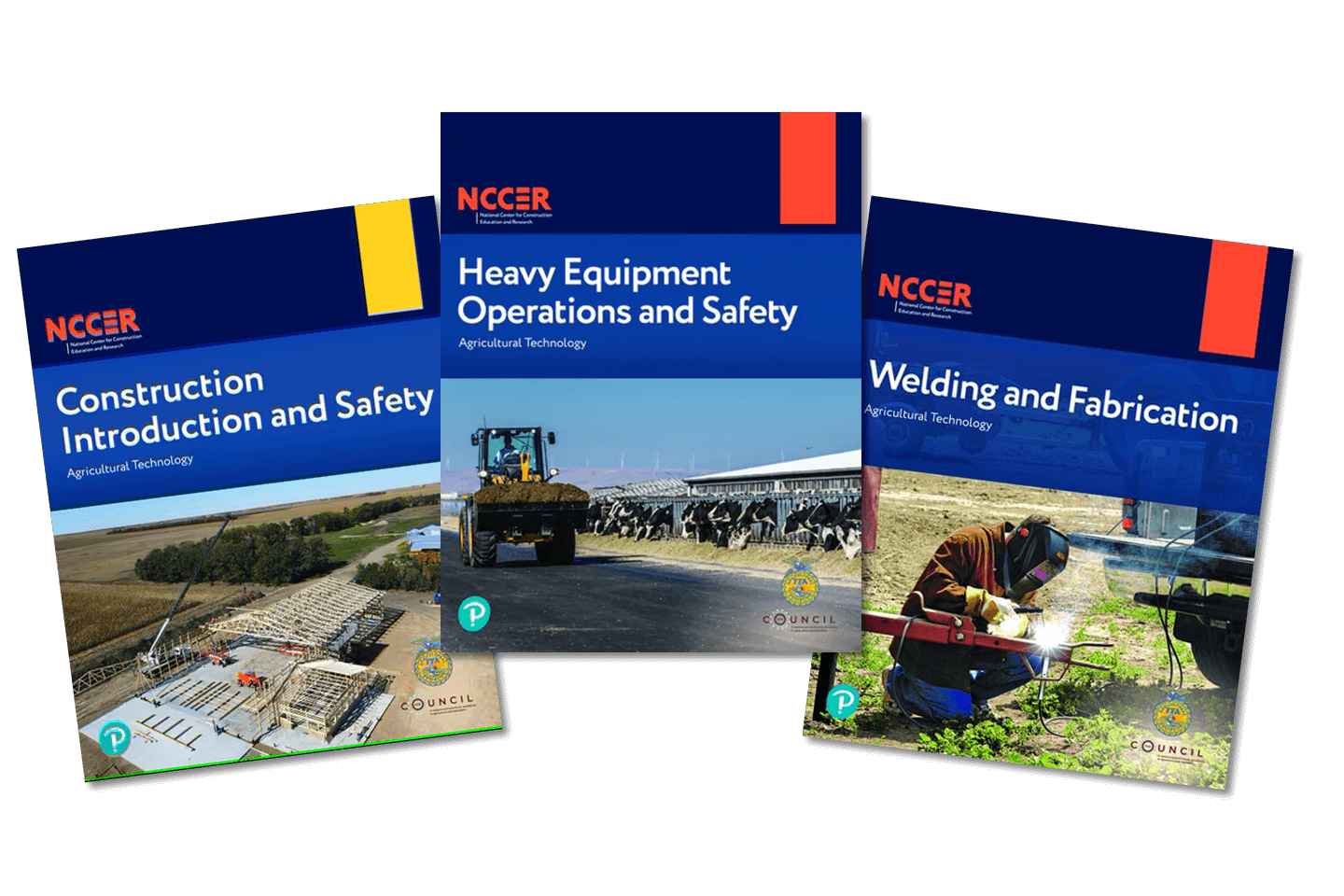 Covers of Agricultural Technology: Construction Introduction and Safety, Agricultural Technology: Heavy Equipment Operations and Safety, and Agricultural Technology: Welding and Fabrication 
