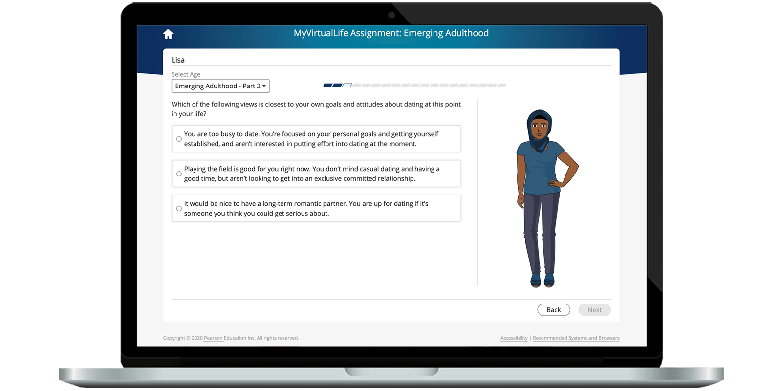 Sample assignment which asks the student to identify which view is closest to their own goals and attitudes about dating at this point in their life.  