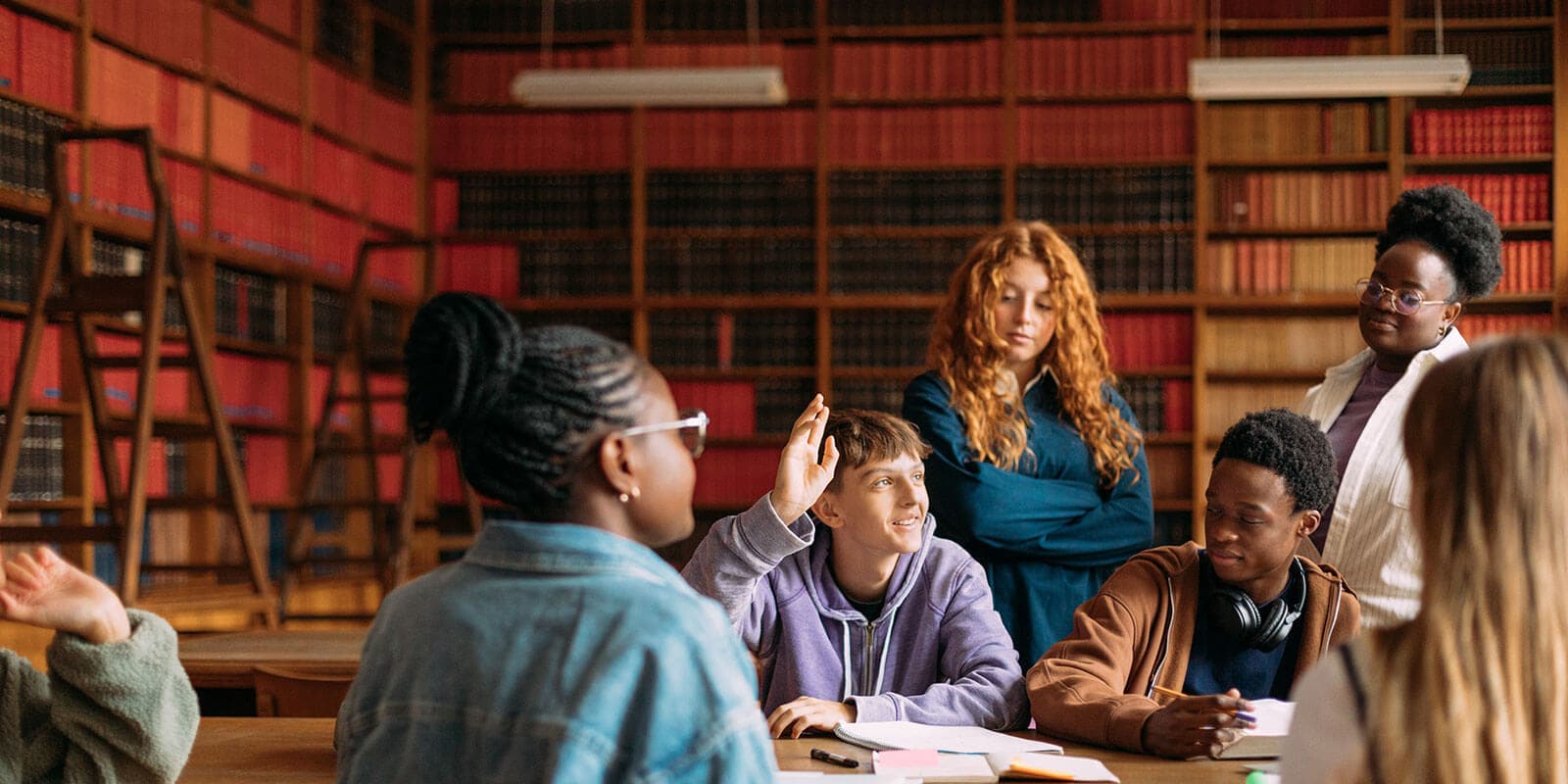 A group of students in a library