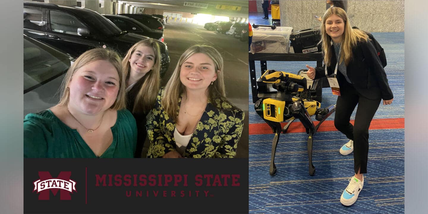 A photo collage of the blog author with two other female interns and the logo of Mississippi State University.