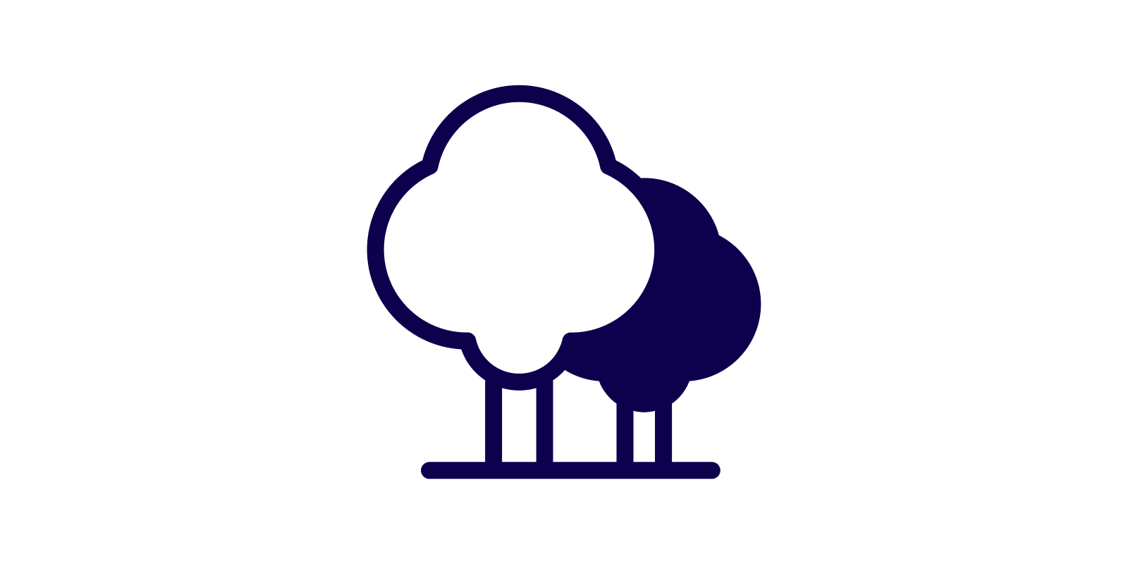 Purple icon of two trees representing geography, nature, and the environment.