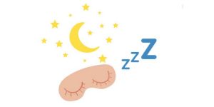A graphic with a yellow moon and stars, a sleepmask, and the letters Zzzzzz.