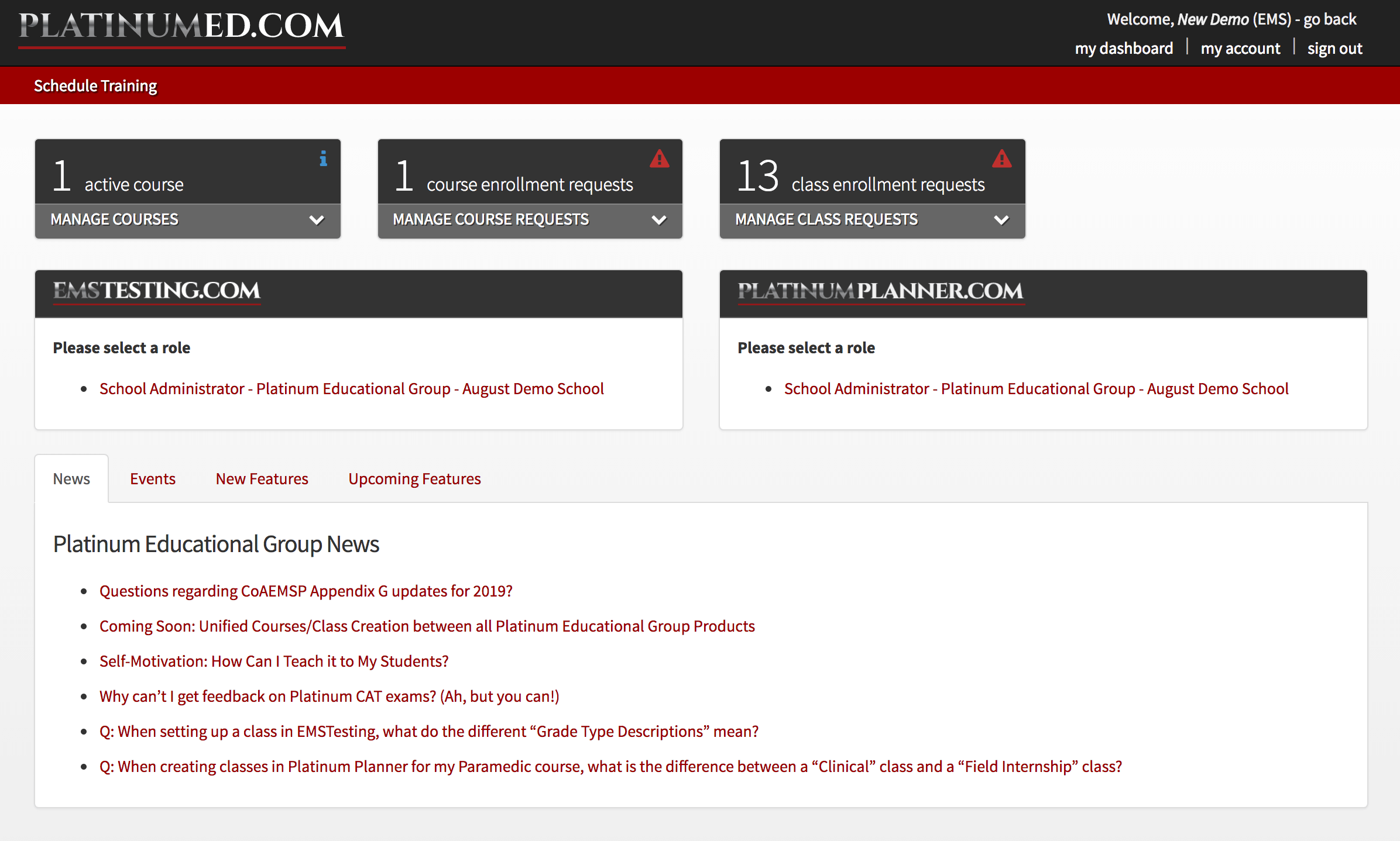 Screenshot of MyPlatinumEd’s Single Sign-In Dashboard