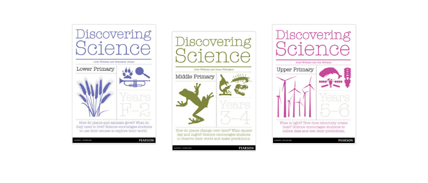 Image of three Discovering Science Teacher Resources for lower, middle and upper primary. 