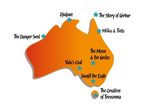 Map of Australia showing the Indigenous Australian communities it is centred on.
