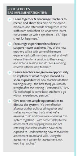 Image showing list of implementation tips for the Fountas & Pinnell Benchmark Assessment System written by Rosie Scholl.