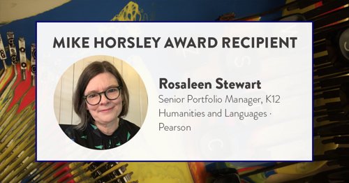 Graphic showing a picture of Rosaleen Stewart with text saying that she has been awareded with the 2021 EPAA Mike Horsley Award