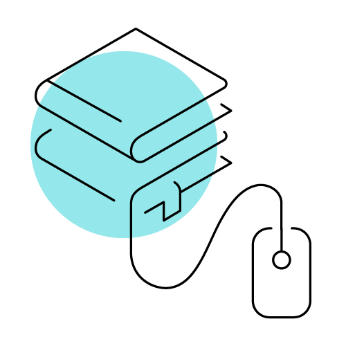 Books with computer mouse icon