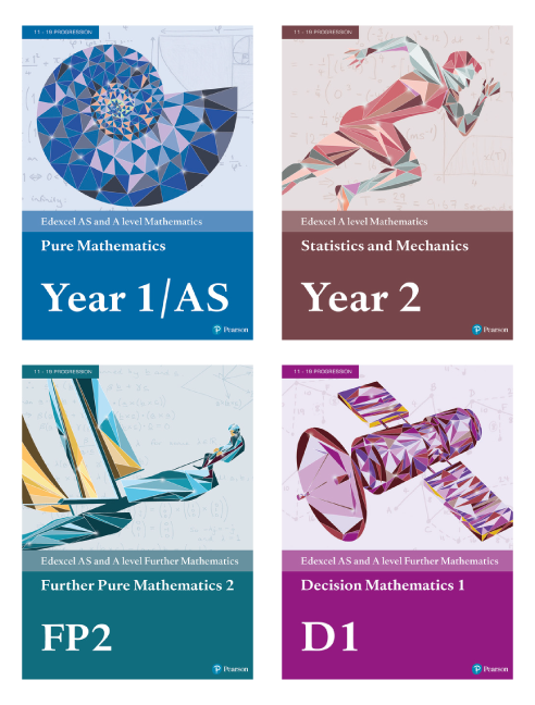 Collection of AS and A Level Maths book covers 