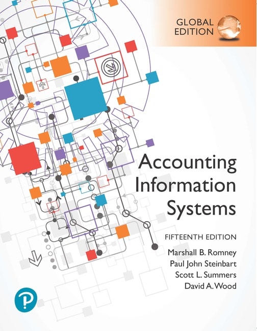 <img alt="Accounting Information Systems, 15th Global Edition. Marshall B. Romney and Paul J. Steinbart, Scott L. Summers, David A. Wood">