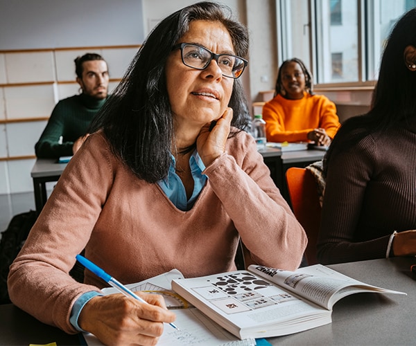 woman looks thoughtfu;