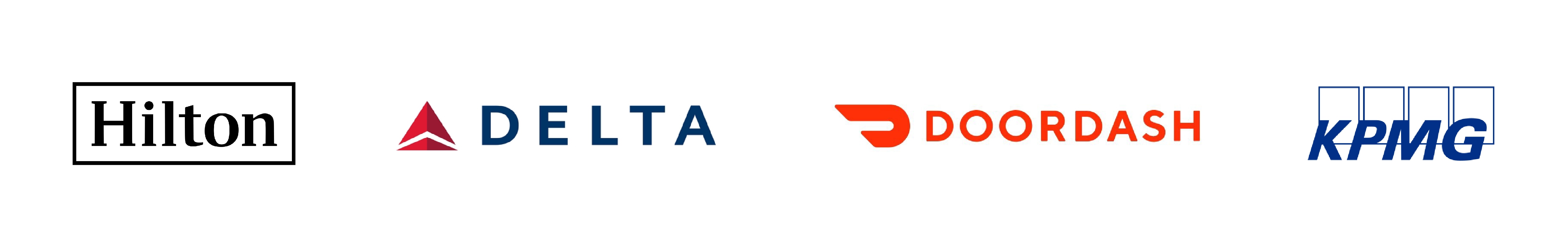 Customer logos: Hilton, Delta, Doordash, KPMG