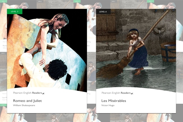 Classic fiction readers - Romeo and Juliet and Les Misérables book covers