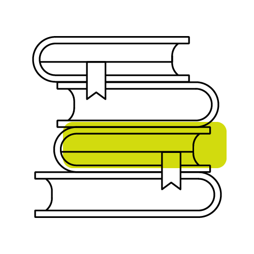 Pictogram of books with lime green rectangle