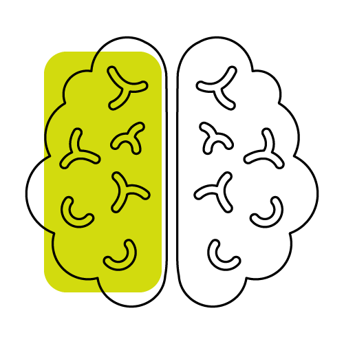 Pictogram of a brain with lime green rectangle