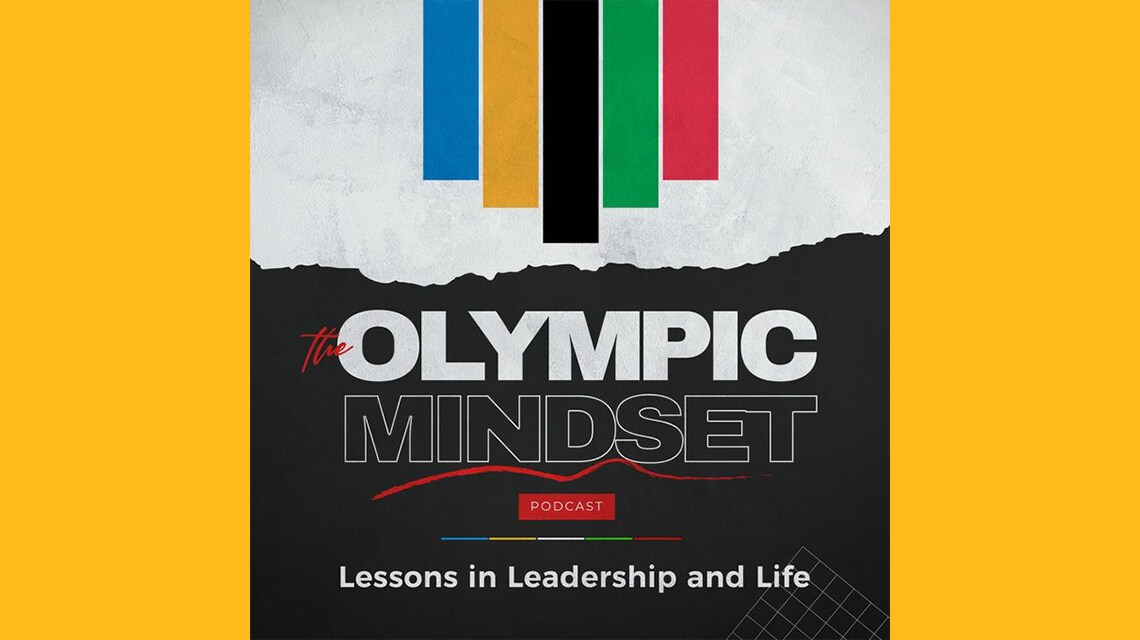  The Olympic Mindset Podcast: Lessons in Leadership and Life. Logo with Olympic ring colours.