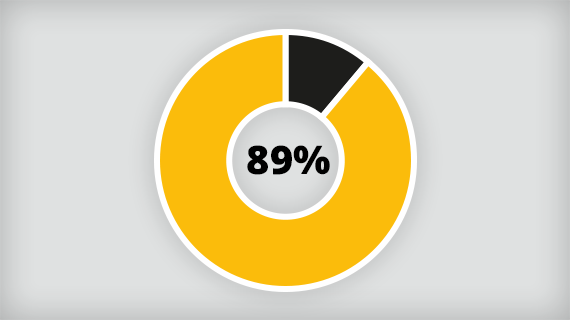 A donut graph shaded to represent 89%