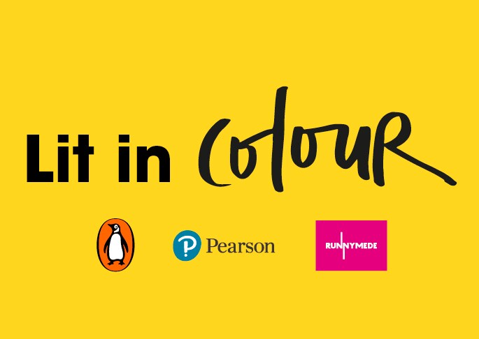 Lit in Colour logo with logos for Penguin Books UK, Pearson and Runnymede
