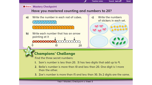 Maths Mastery checkpoints image - screen from Abacus