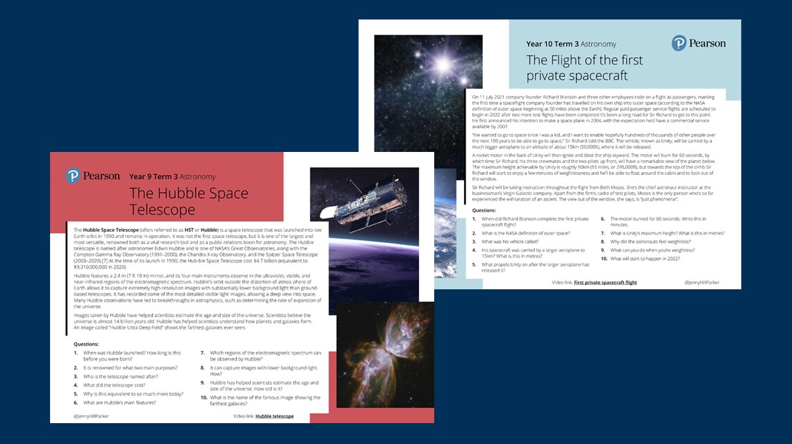 Images of slides from the Term 3: Astronomy comprehension