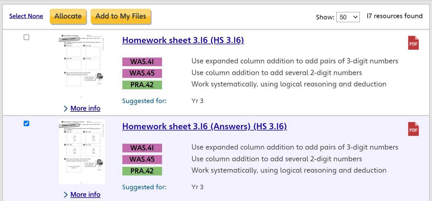 Homework sheets