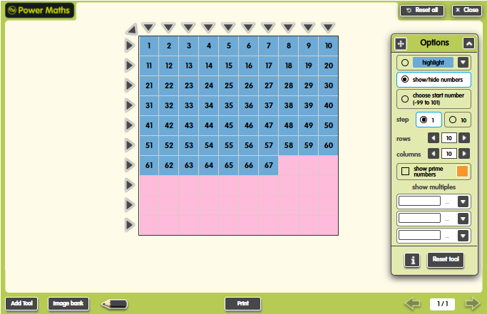 Number Square teaching tool, supporting bonds to 100