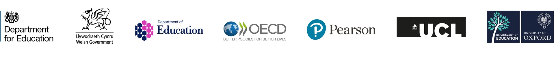 Partner logos: Department for Education (England), Welsh Government, Department of Education (NI), OECD, Pearson, UCL, Department of Education University of Oxford