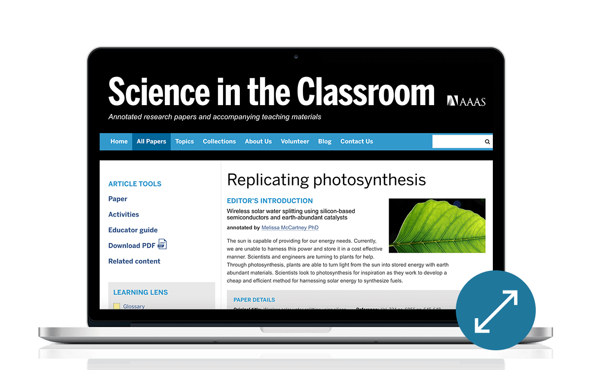 Screen capture of the Science in the Classroom homepage from the American Association for the Advancement of Science.